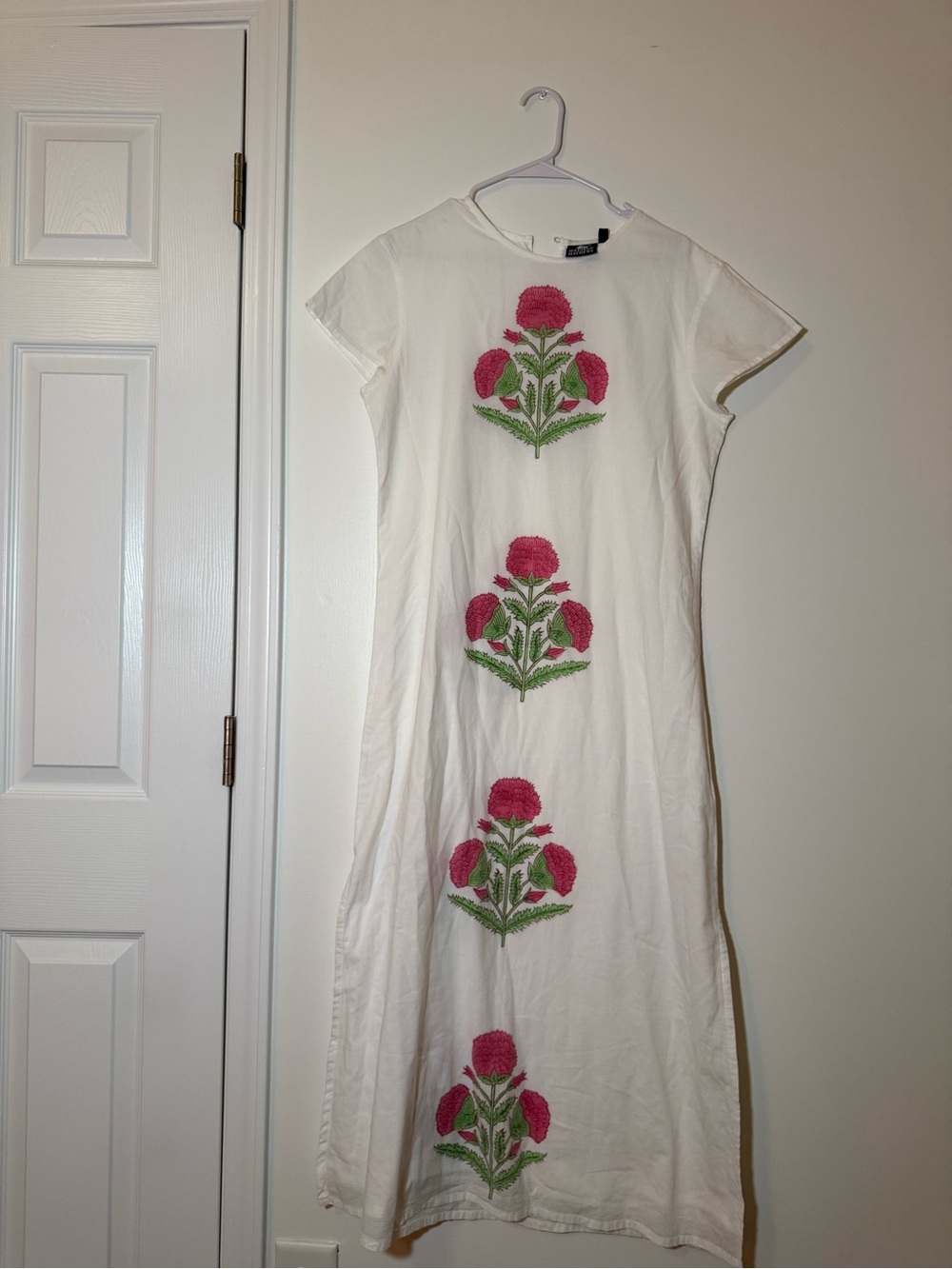 Madison Mathews Anne Maxi Dress White Milos Block Print Size Medium - Picture 2 of 10